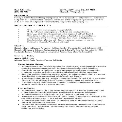 Resume (Human Resource Manager)