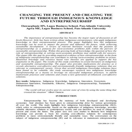 Changing the present and creating the future through indigenous knowledge and...