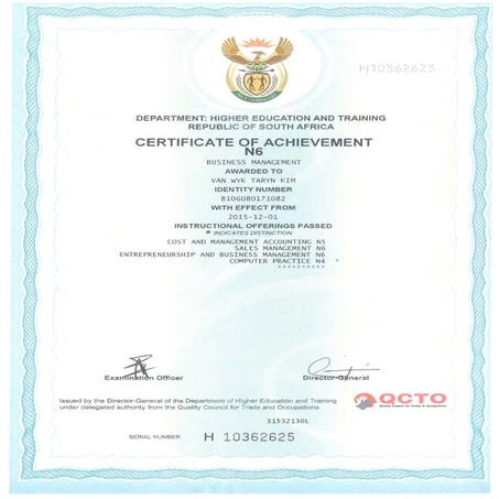 Certificate of Achievement - N6