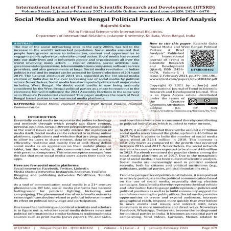 Social Media and West Bengal Political Parties A Brief Analysis