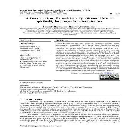Action competence for sustainability instrument base on spirituality ...