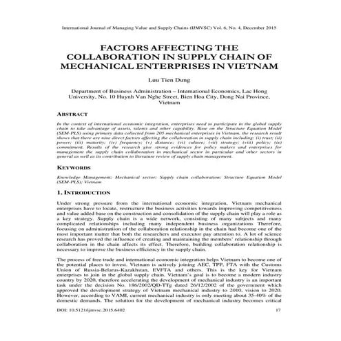 FACTORS AFFECTING THE COLLABORATION IN SUPPLY CHAIN OF MECHANICAL ...