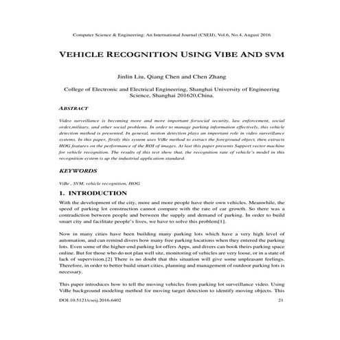 VEHICLE RECOGNITION USING VIBE AND SVM 