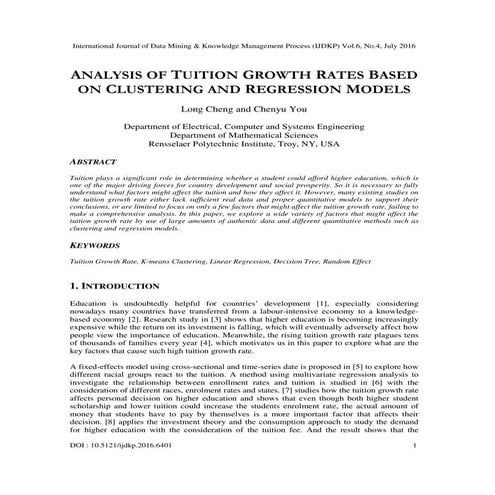 ANALYSIS OF TUITION GROWTH RATES BASED ON CLUSTERING AND REGRESSION MODELS