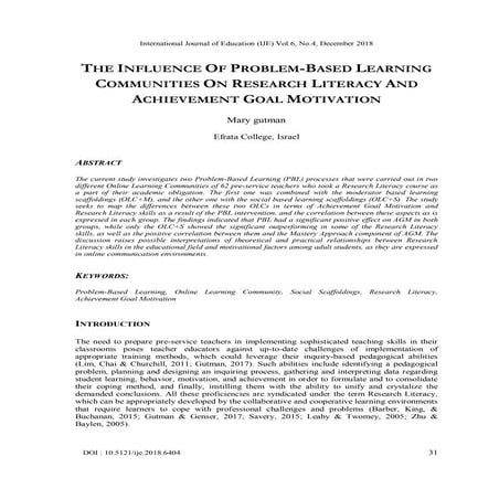 THE INFLUENCE OF PROBLEM-BASED LEARNING COMMUNITIES ON RESEARCH LITERACY AND ...