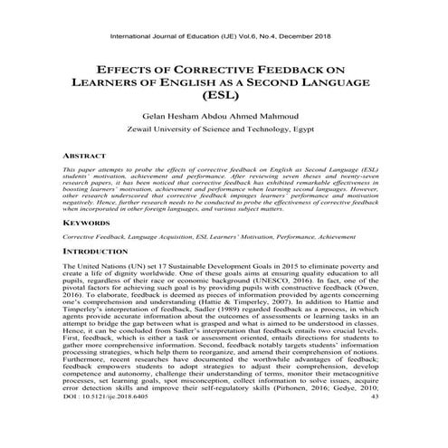 EFFECTS OF CORRECTIVE FEEDBACK ON LEARNERS OF ENGLISH AS A SECOND LANGUAGE (ESL)
