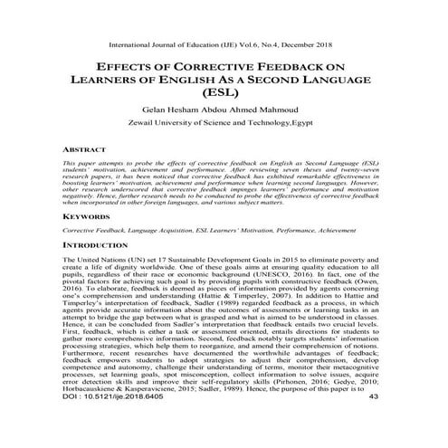 EFFECTS OF CORRECTIVE FEEDBACK ON LEARNERS OF ENGLISH AS A SECOND LANGUAGE (ESL)