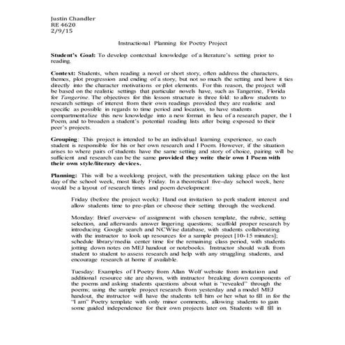 Instructional Planning for Poetry Project
