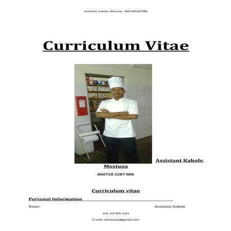 Chefs Profile - Assistant Kakole Mosiuoa | DOC