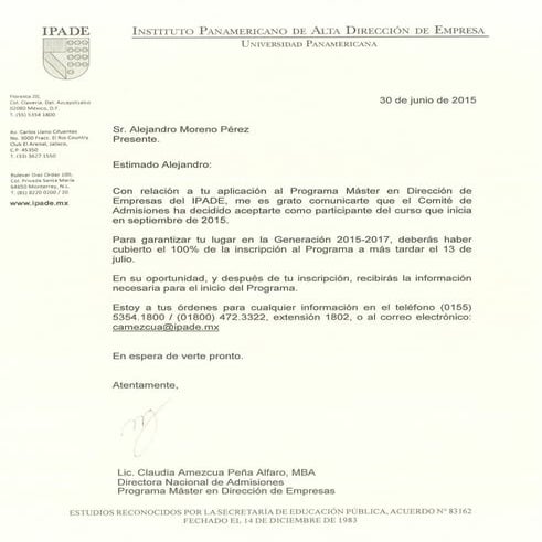 Admision Letter | PDF