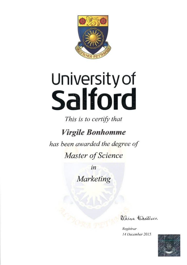 Salford MSC Certificate