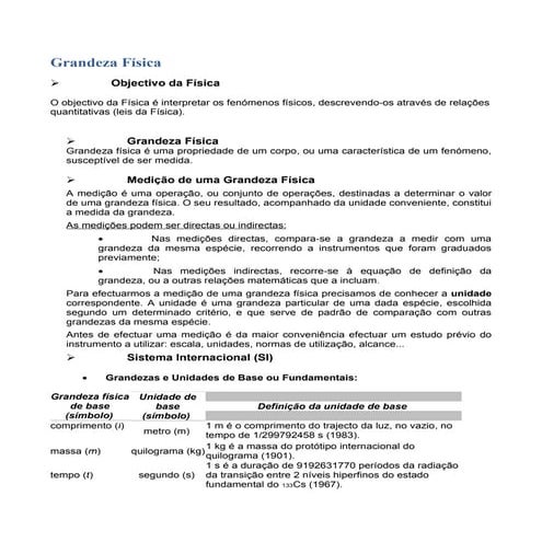 Grandeza Física e Medições
