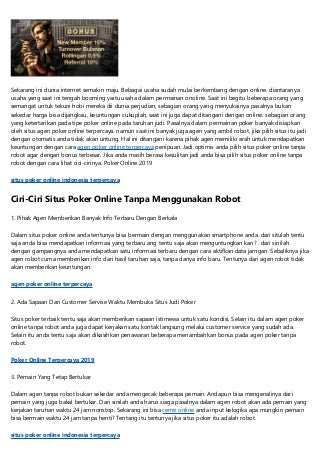 Situs Poker Online Indonesia 2019 Tanpa Robot