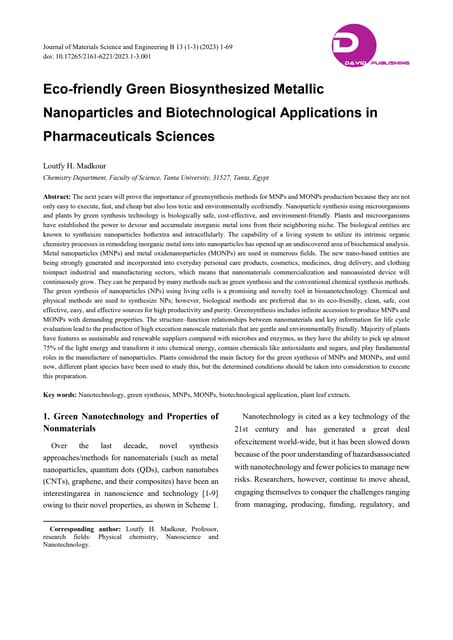 Plant-based green synthesis of nano particles using environment ...