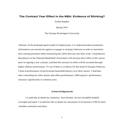 The Contract Year Effect in the NBA | PDF