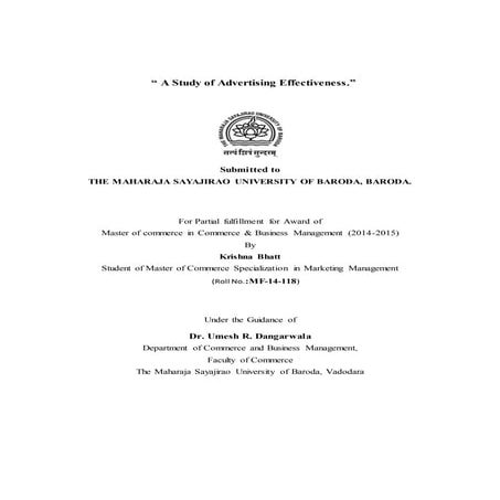 A Study of Advertising Effectiveness Final