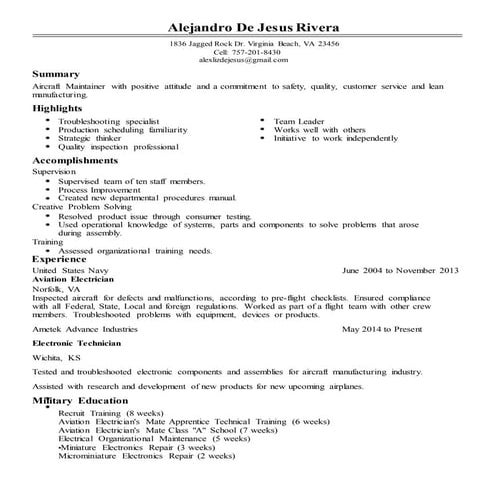 Alejandro Dejesusrivera Resume