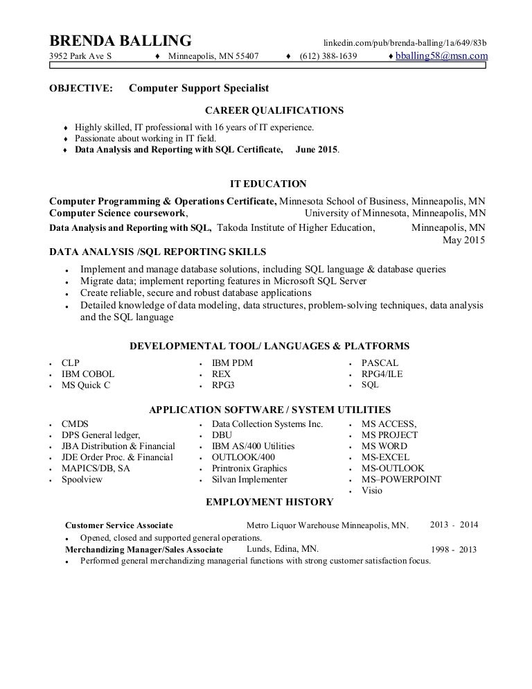 Balling Brenda Database Administrator Resume 2015