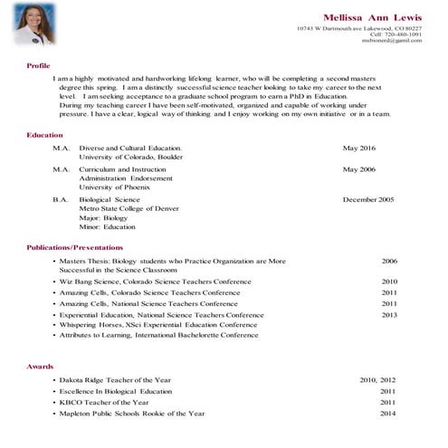 cv mellissa ann lewis | DOCX