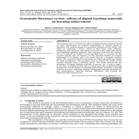 Systematic literature review: effects of digital teaching materials on ...