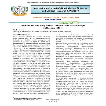 Pneumonia and respiratory failure from swine origin influenza H1n1