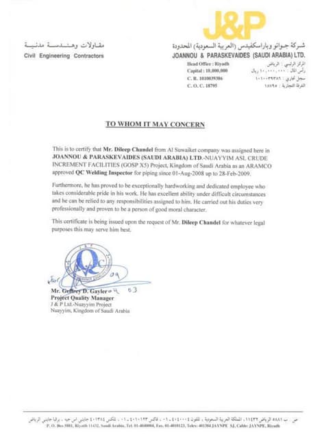 Zubair Automotive - Warehouse Supervisor Experience & Service Letter