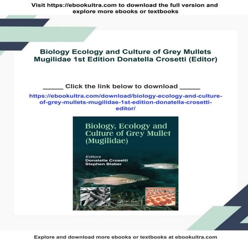 Biology Ecology and Culture of Grey Mullets Mugilidae 1st Edition Donatella C...