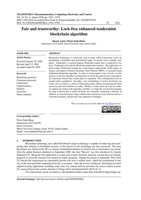 Fair and trustworthy: Lock-free enhanced tendermint blockchain algorithm