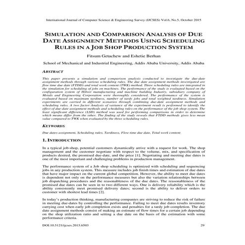 SIMULATION AND COMPARISON ANALYSIS OF DUE DATE ASSIGNMENT METHODS USING SCHED...
