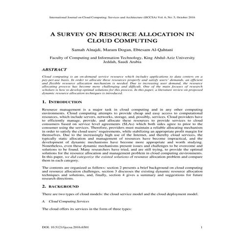 A SURVEY ON RESOURCE ALLOCATION IN CLOUD COMPUTING