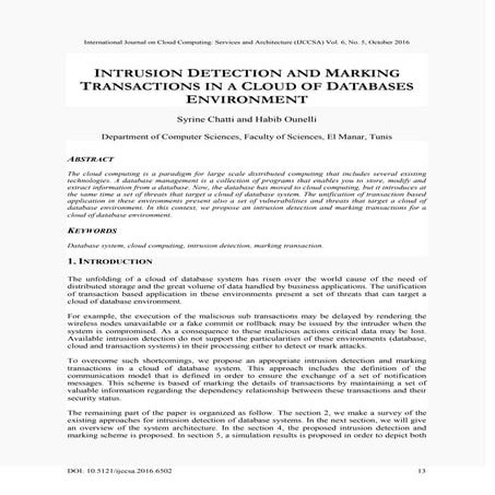 Intrusion Detection and Marking Transactions in a Cloud of Databases Environm...