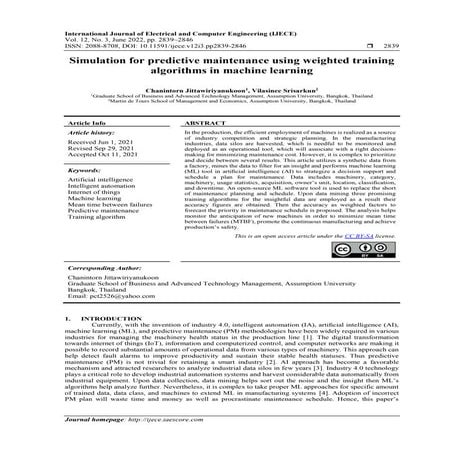 Simulation for predictive maintenance using weighted training  algorithms in ...