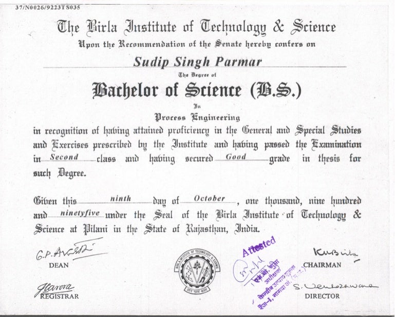 Certificate of BS & MS