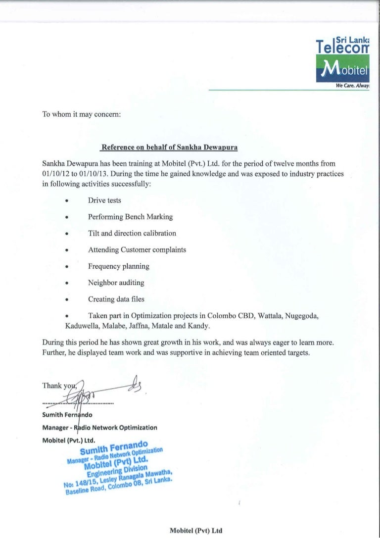 Mobitel Referance Letter