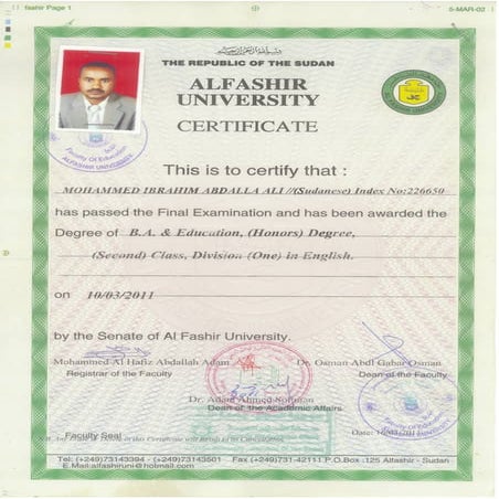 BA certificate