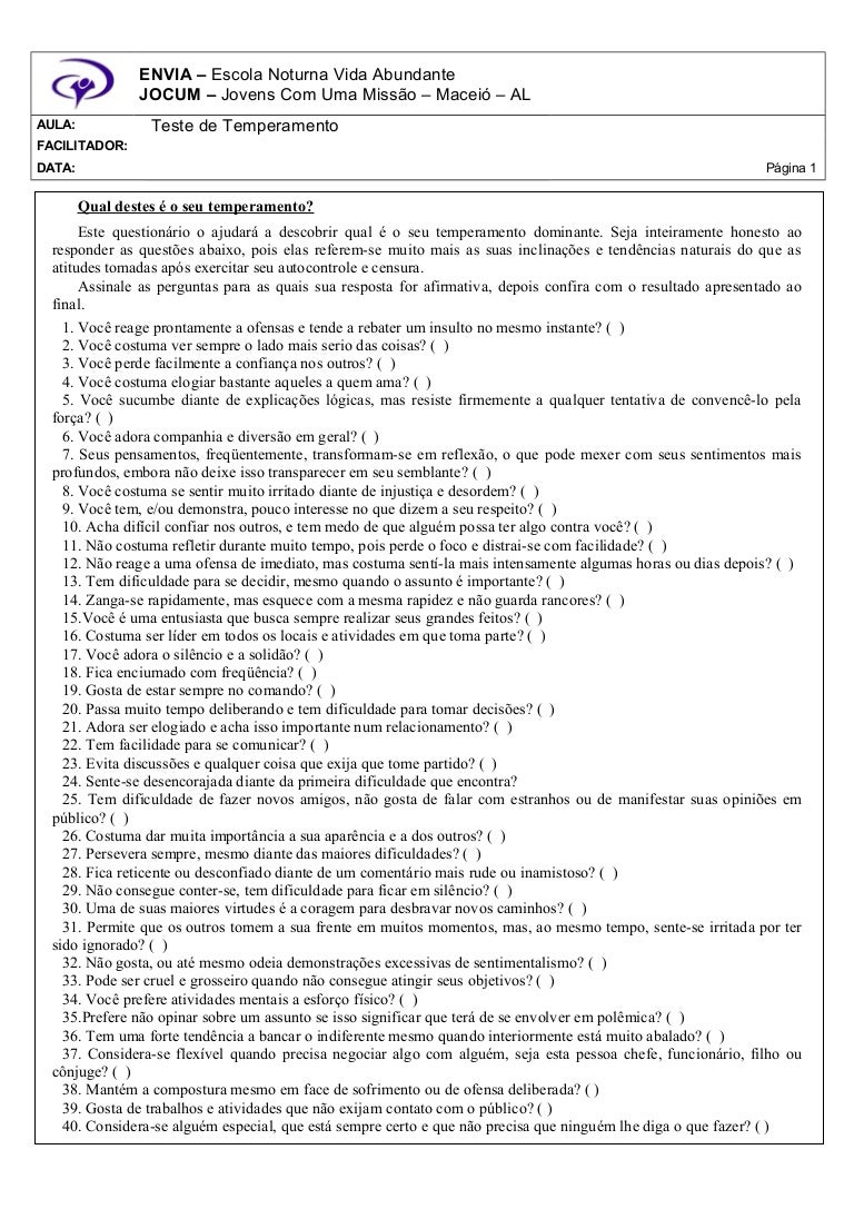 teste de temperamento para download Teste para diagnostico de temperamento.