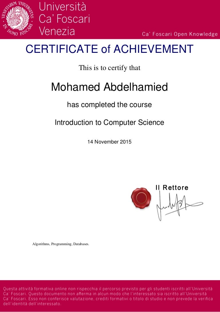 Introduction to Computer Science_Certificate