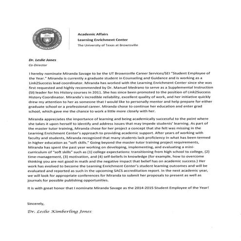 Miranda Savage Nomination Letter | PDF