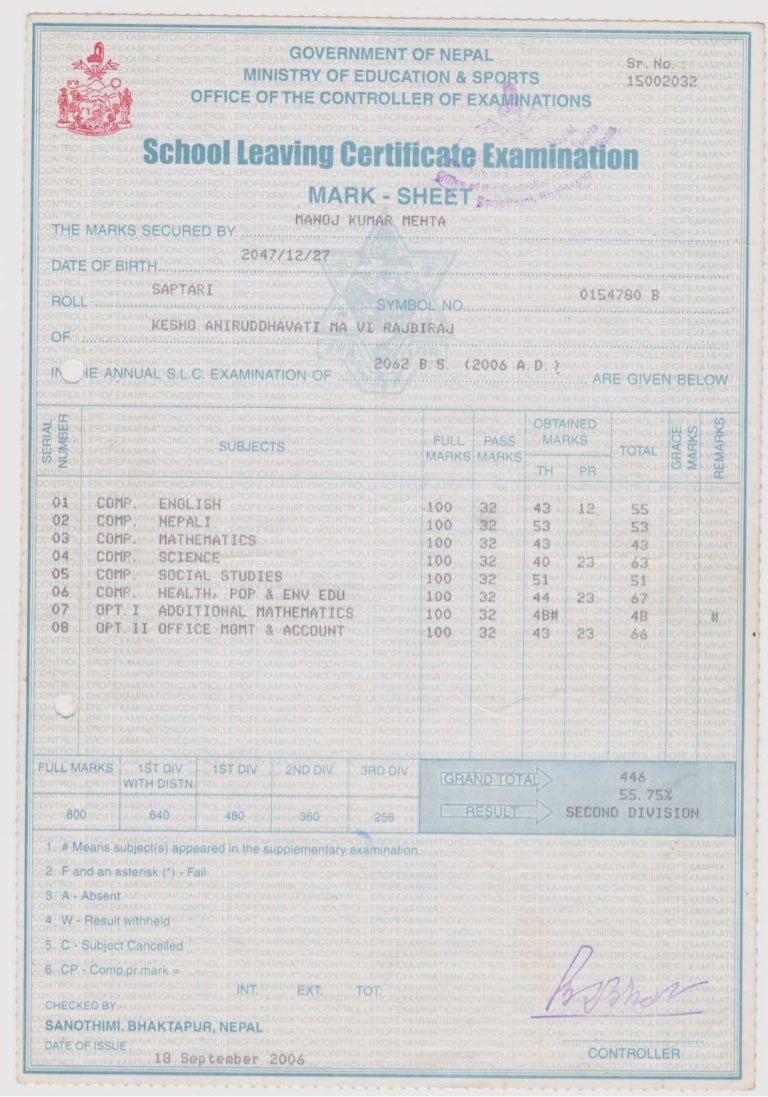 SLC MarkSheet