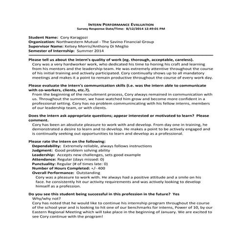 Karagjozi, Cory Summer 2014 Externship Evaluation | PDF