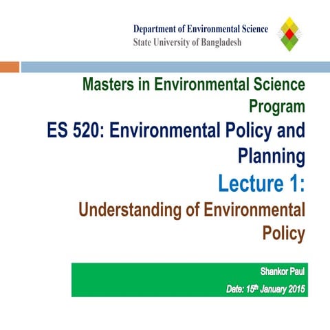 Lecture-1 Understanding of Environmental Policy