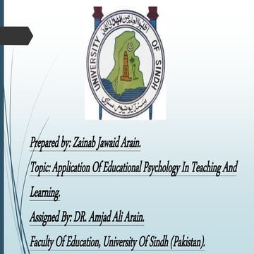 Applications of Educational Psychology in Teaching and Learning