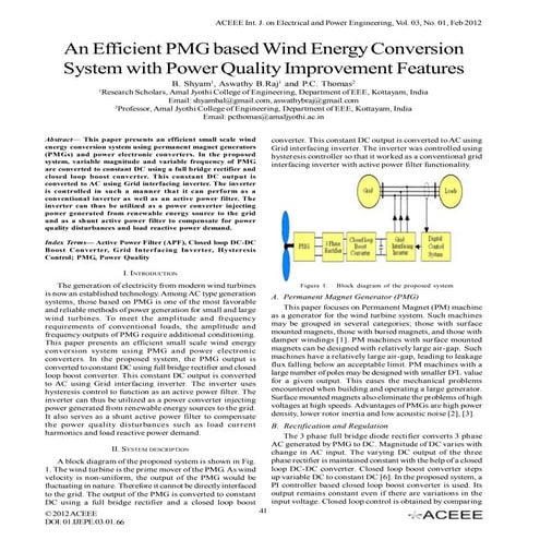 An Efficient PMG based Wind Energy Conversion System with Power Quality Impro...