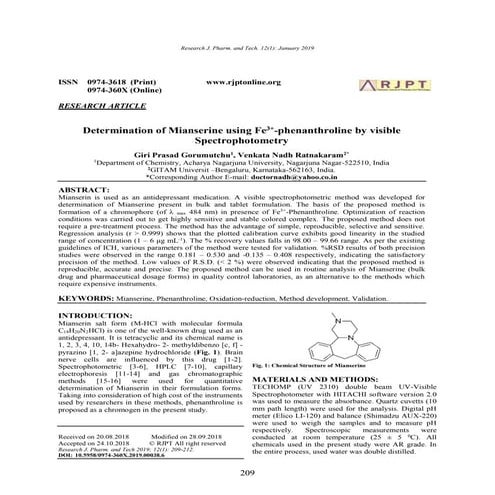 Determination of Mianserine using Fe3+-phenanthroline by visible Spectrophoto...