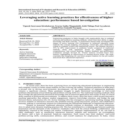Leveraging active learning practices for effectiveness of higher ...