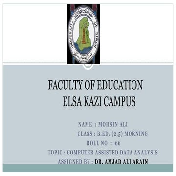 Computer Assisted Data Analysis (Hands-on Practice)