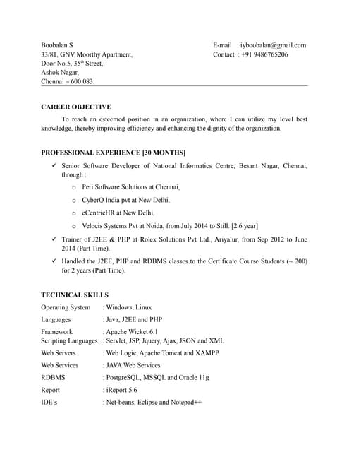 Boobalan JAVA 2.6 years Exp Resume