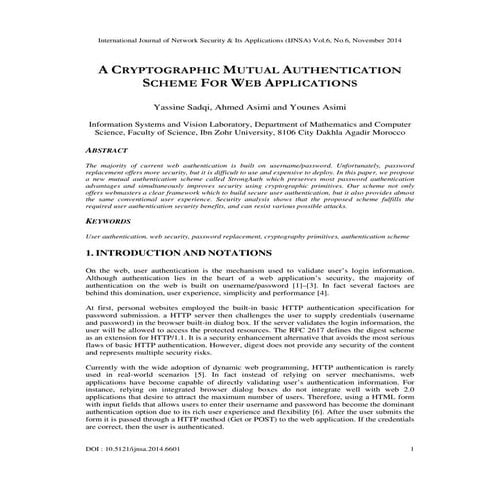 A CRYPTOGRAPHIC MUTUAL AUTHENTICATION SCHEME FOR WEB APPLICATIONS