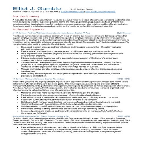 Elliot Executive Resume