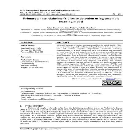 Primary phase Alzheimer's disease detection using ensemble learning model